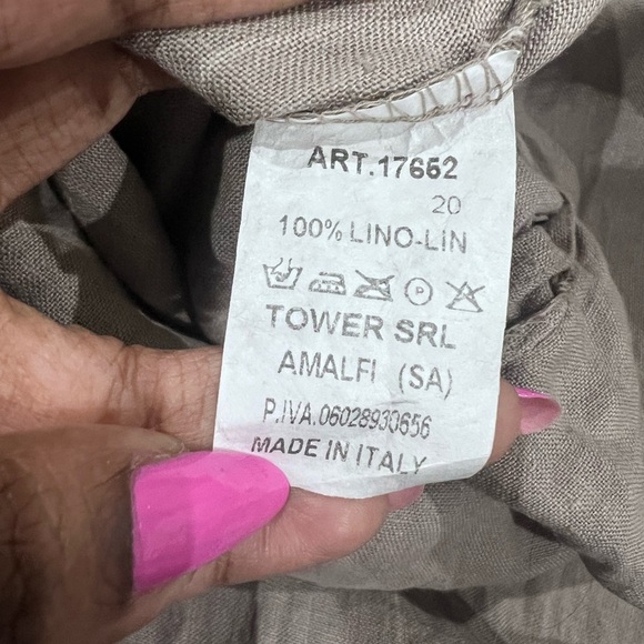 Modamalfi Made In Italy 100% Linen Button Front Shirt Dress Taupe Grey M/L - Picture 4 of 9